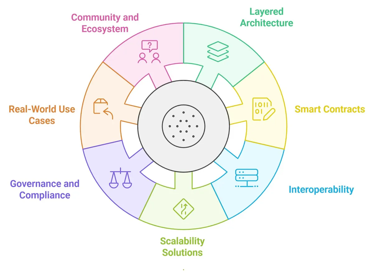Infografik fitur-fitur Cardano dalam diagram melingkar.