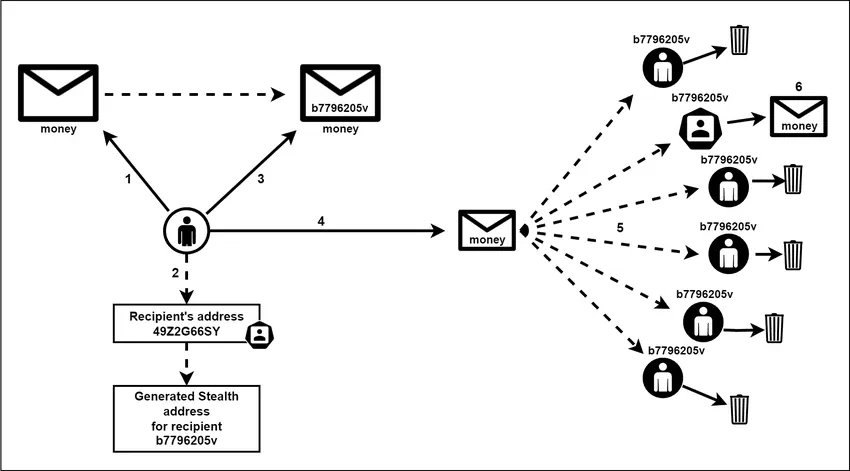 Diagram jalur transaksi privat pada Monero.